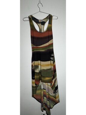 Vintage Y2K 90s 2000s Grunge High Low Maxi Dress Size M Assa Sheer Green Brown